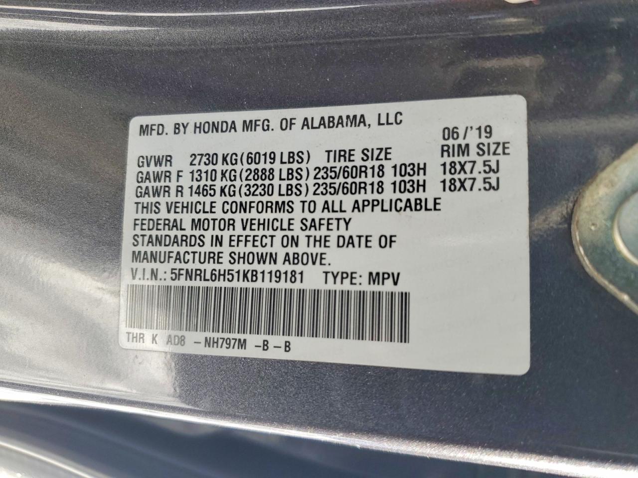 2019 HONDA ODYSSEY EX photo 13