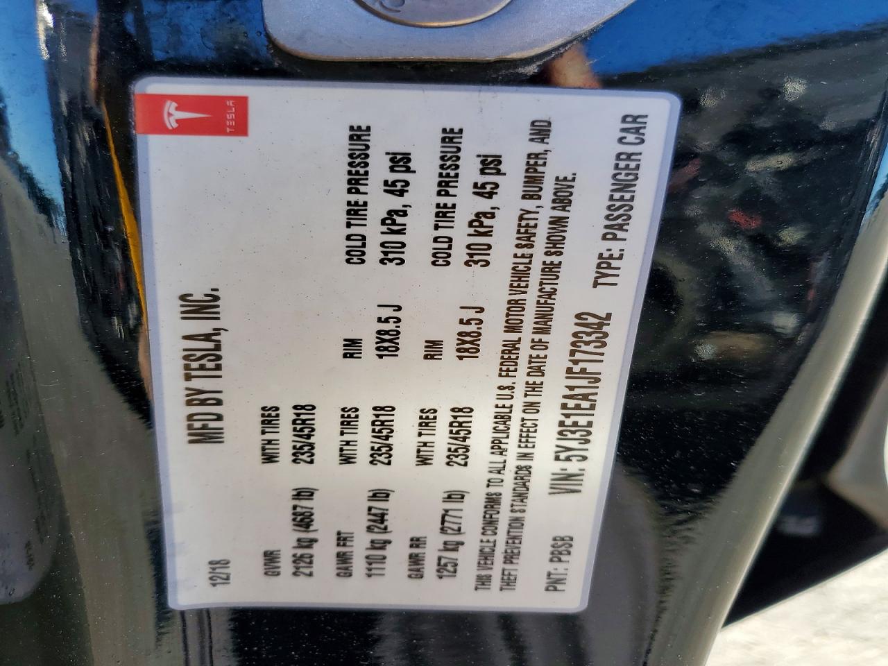 2018 TESLA MODEL 3 photo 34