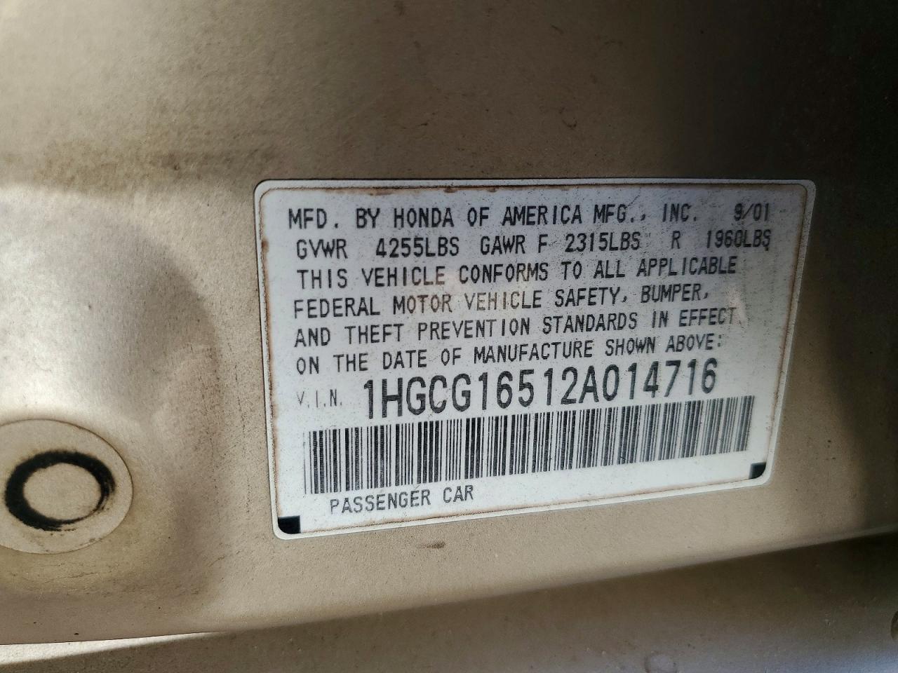 2002 HONDA ACCORD EX photo 12