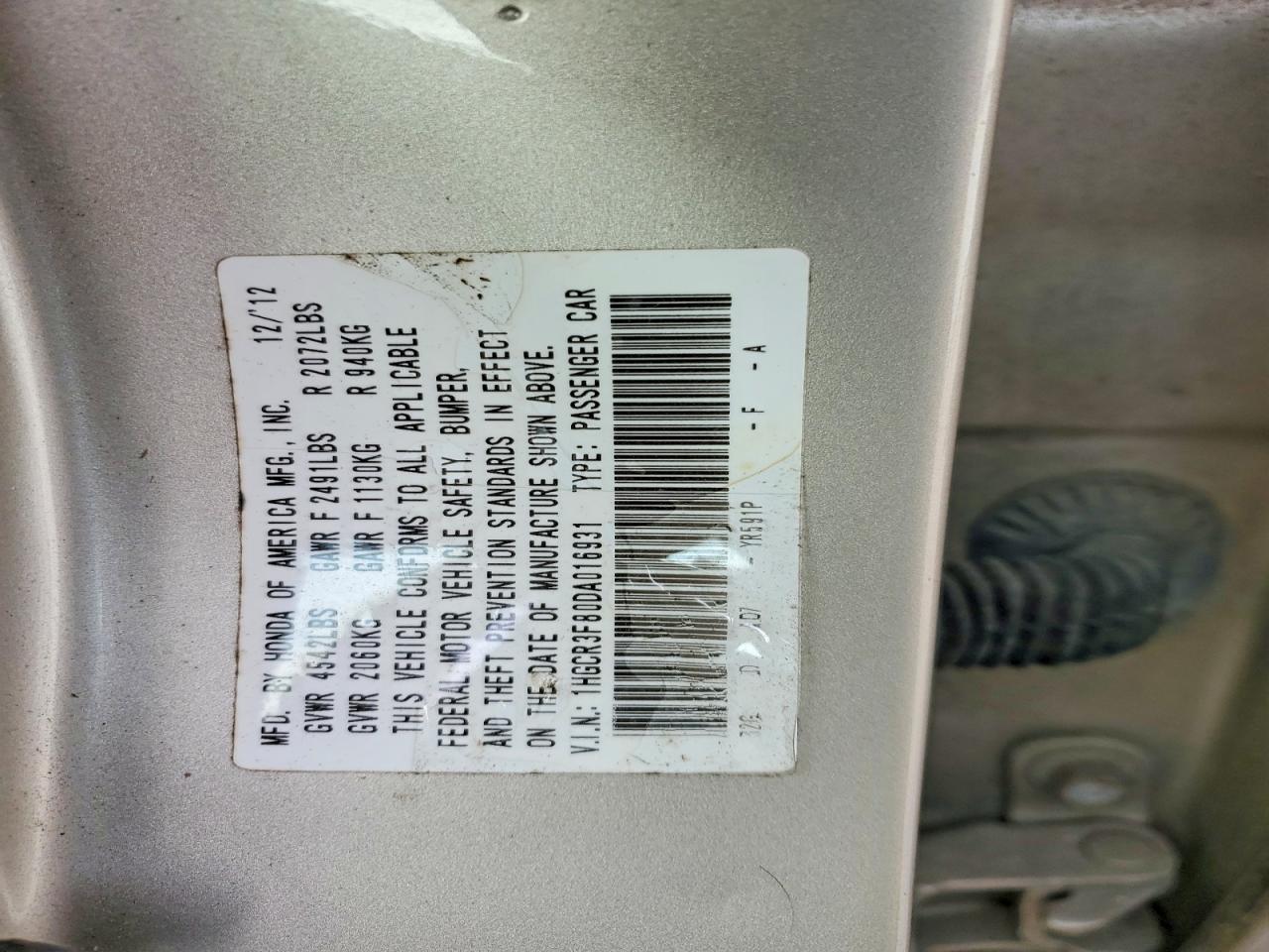 2013 HONDA ACCORD EXL photo 12