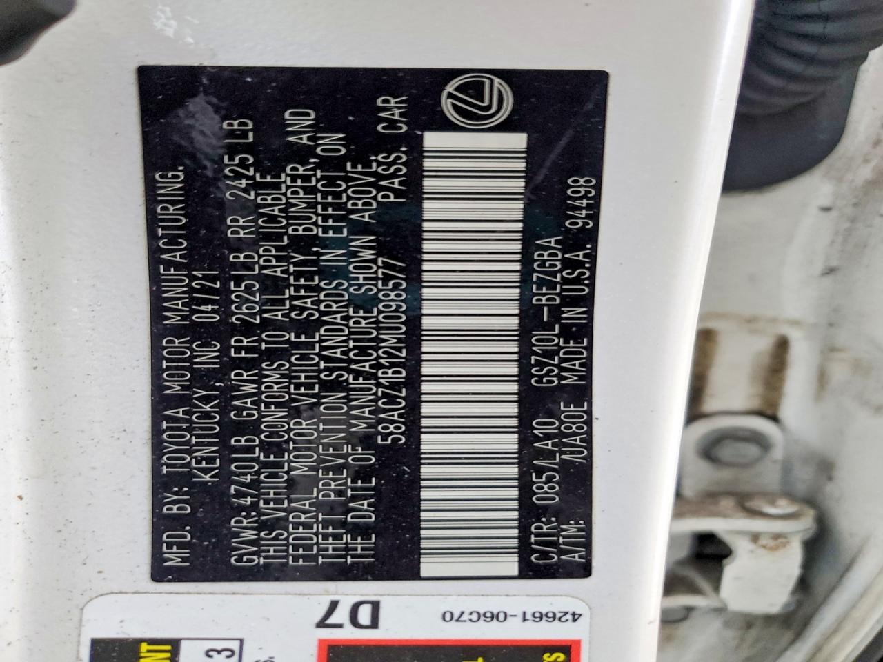 2021 LEXUS ES 350 BASE photo 12