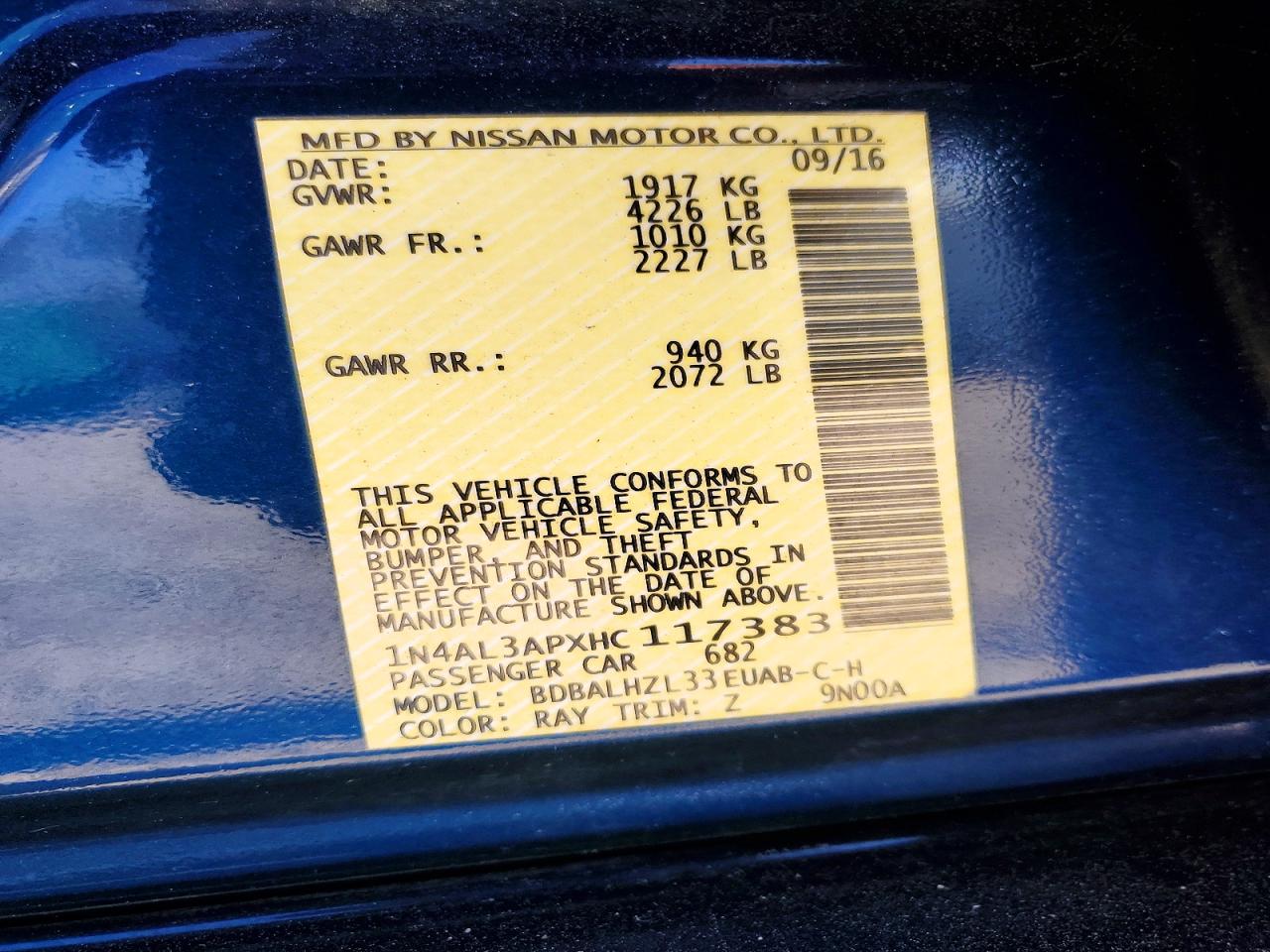 2017 NISSAN ALTIMA 2.5 photo 12