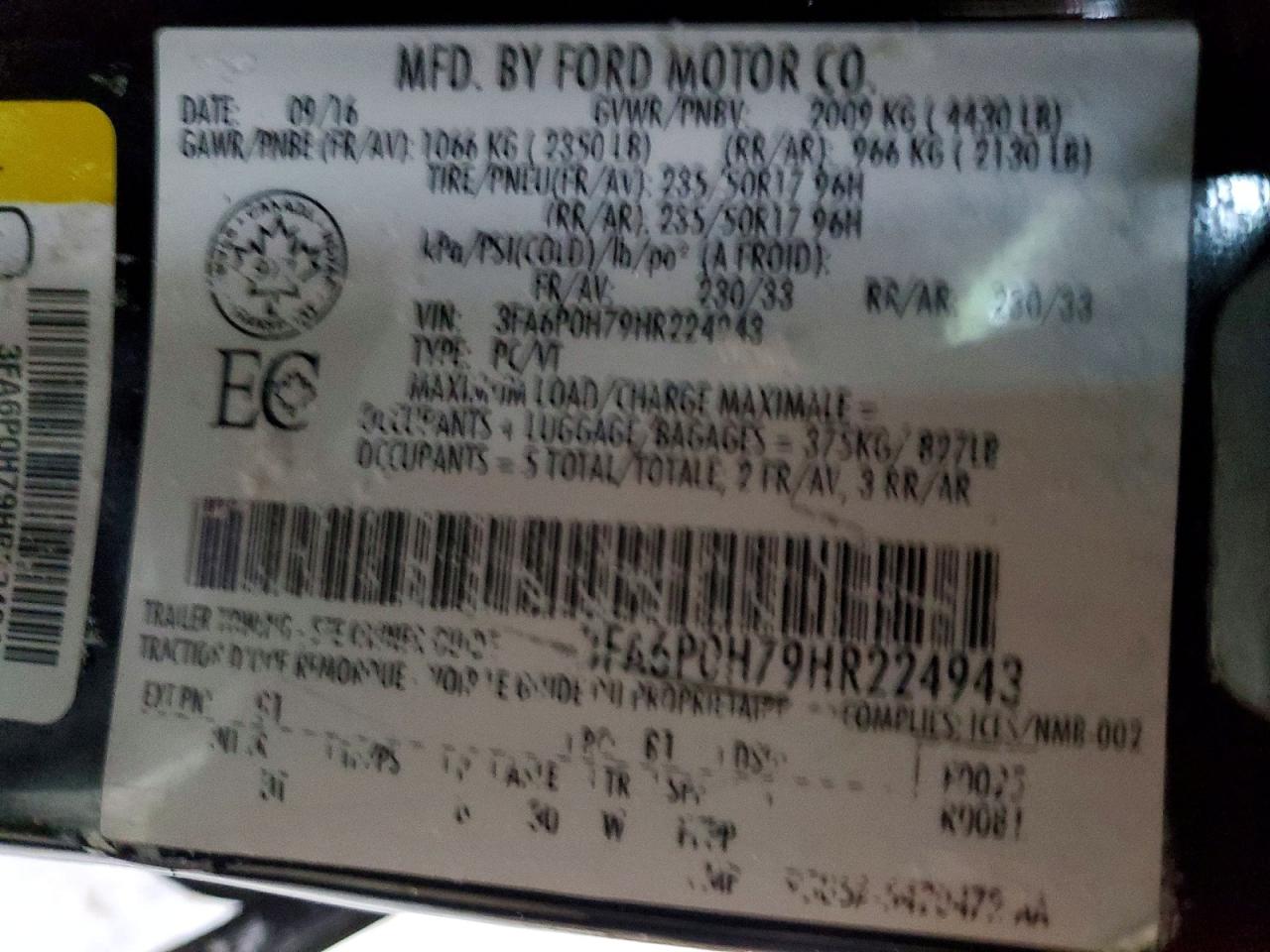 2017 FORD FUSION SE photo 37