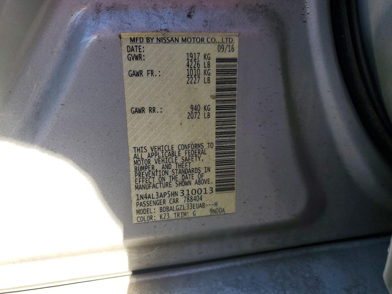 2017 NISSAN ALTIMA 2.5 photo 12