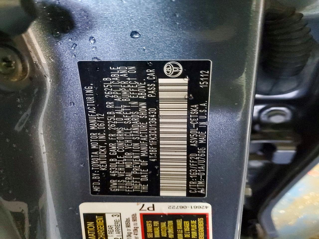2012 TOYOTA CAMRY BASE photo 23