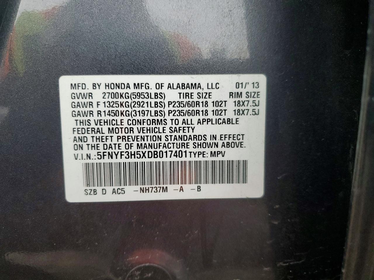2013 HONDA PILOT EXL photo 13
