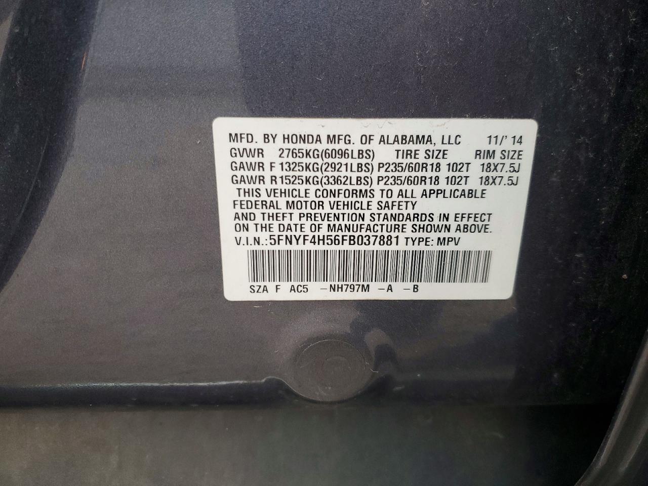 2015 HONDA PILOT EXL photo 25
