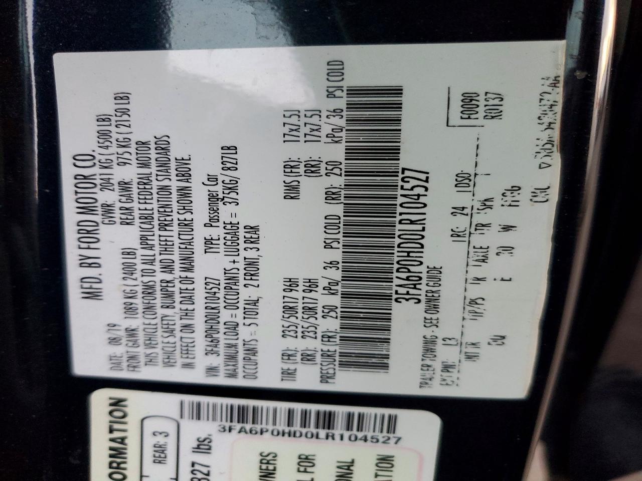 2020 FORD FUSION SE photo 12