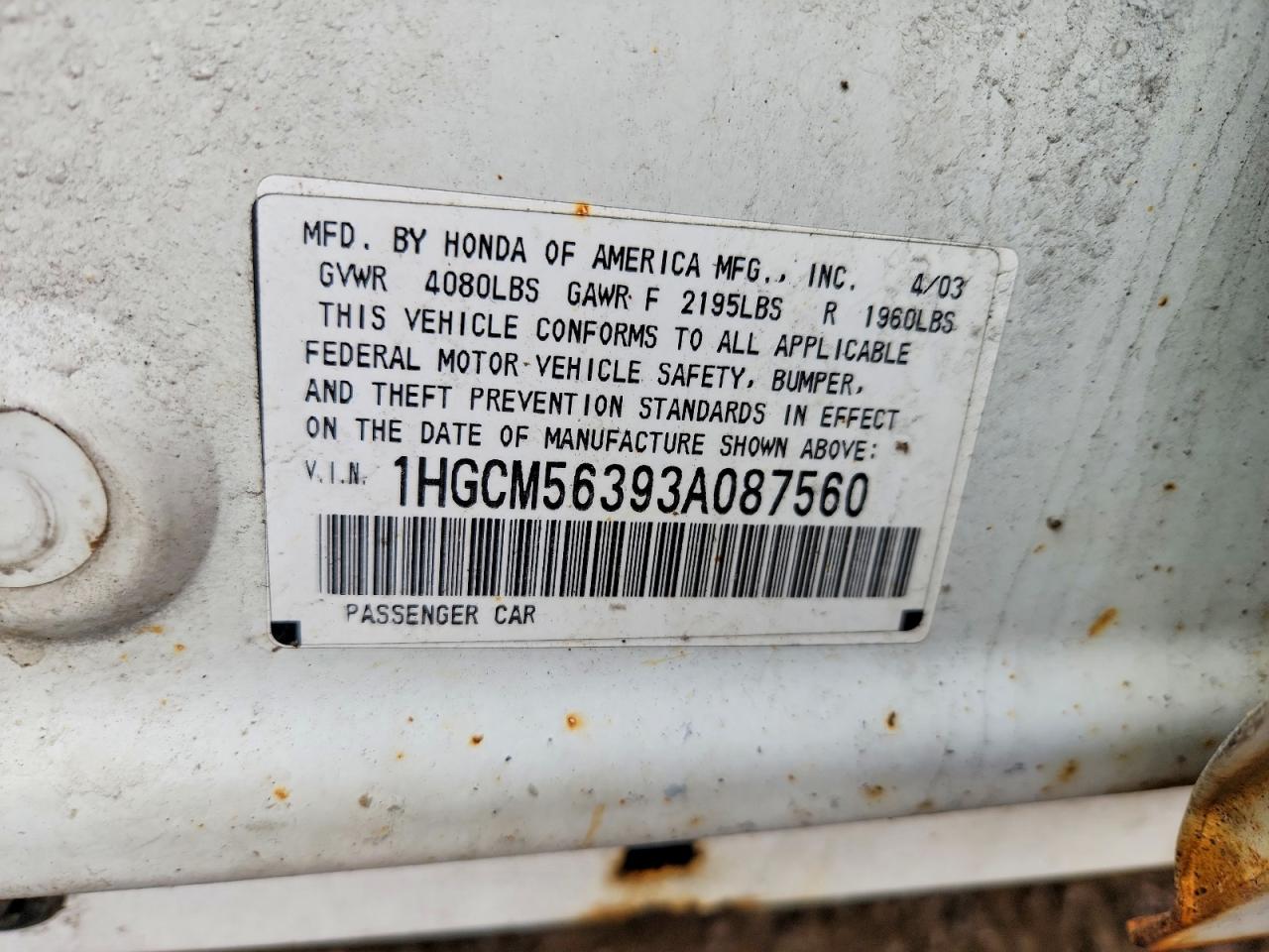 2003 HONDA ACCORD LX photo 12
