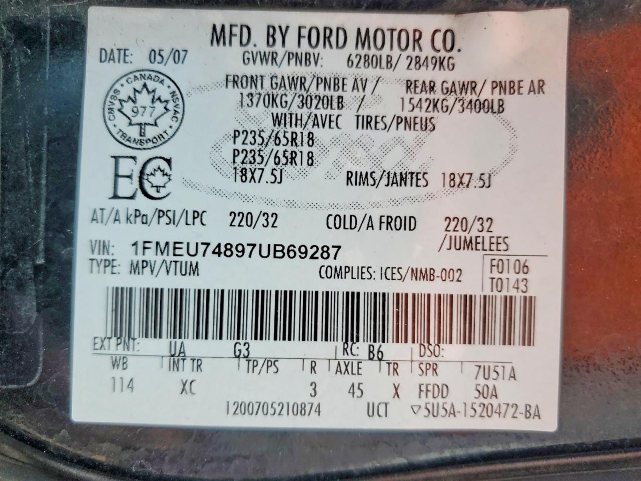 2007 FORD EXPLORER EDDIE BAUER photo 13