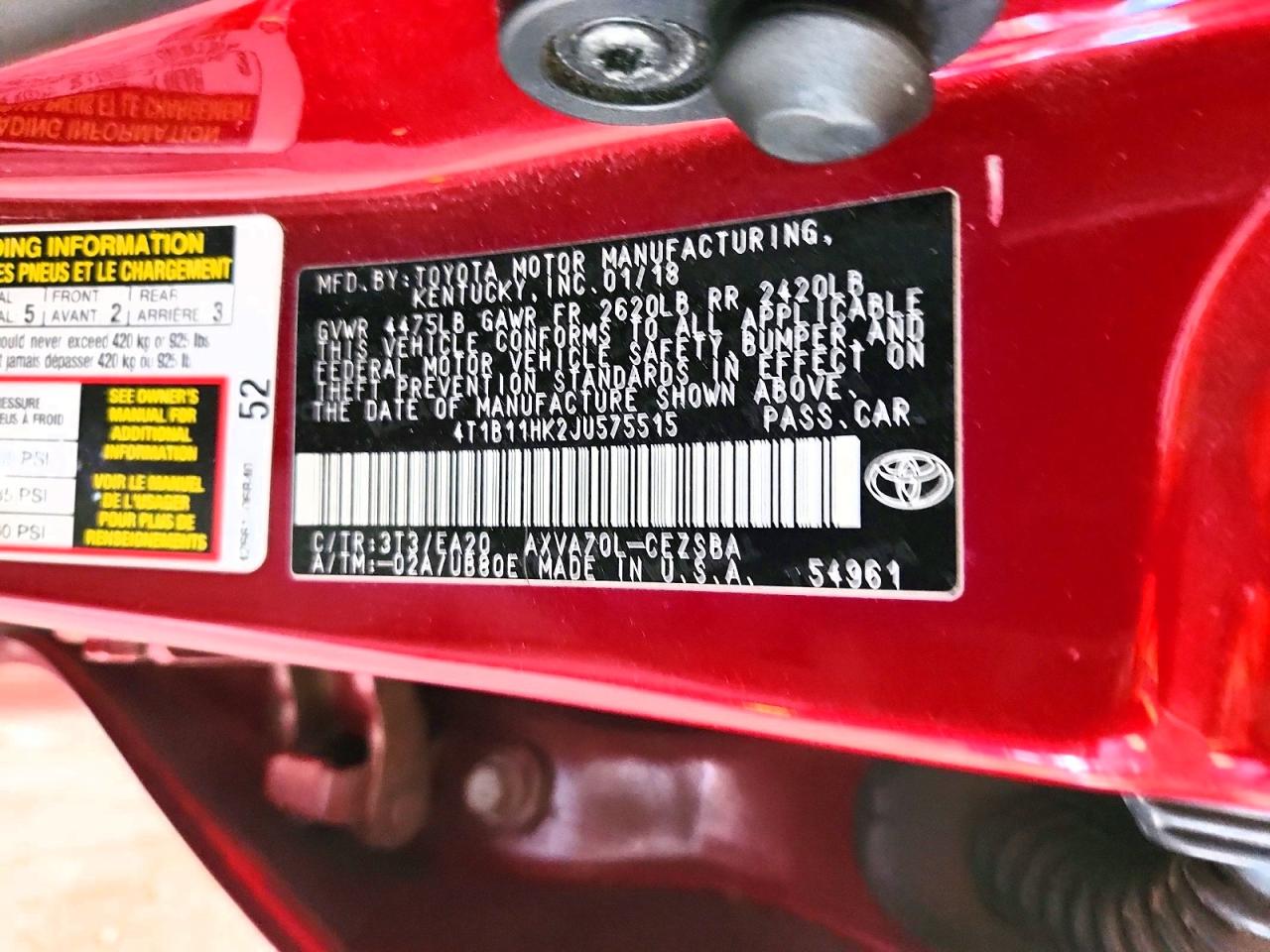 2018 TOYOTA CAMRY L photo 12