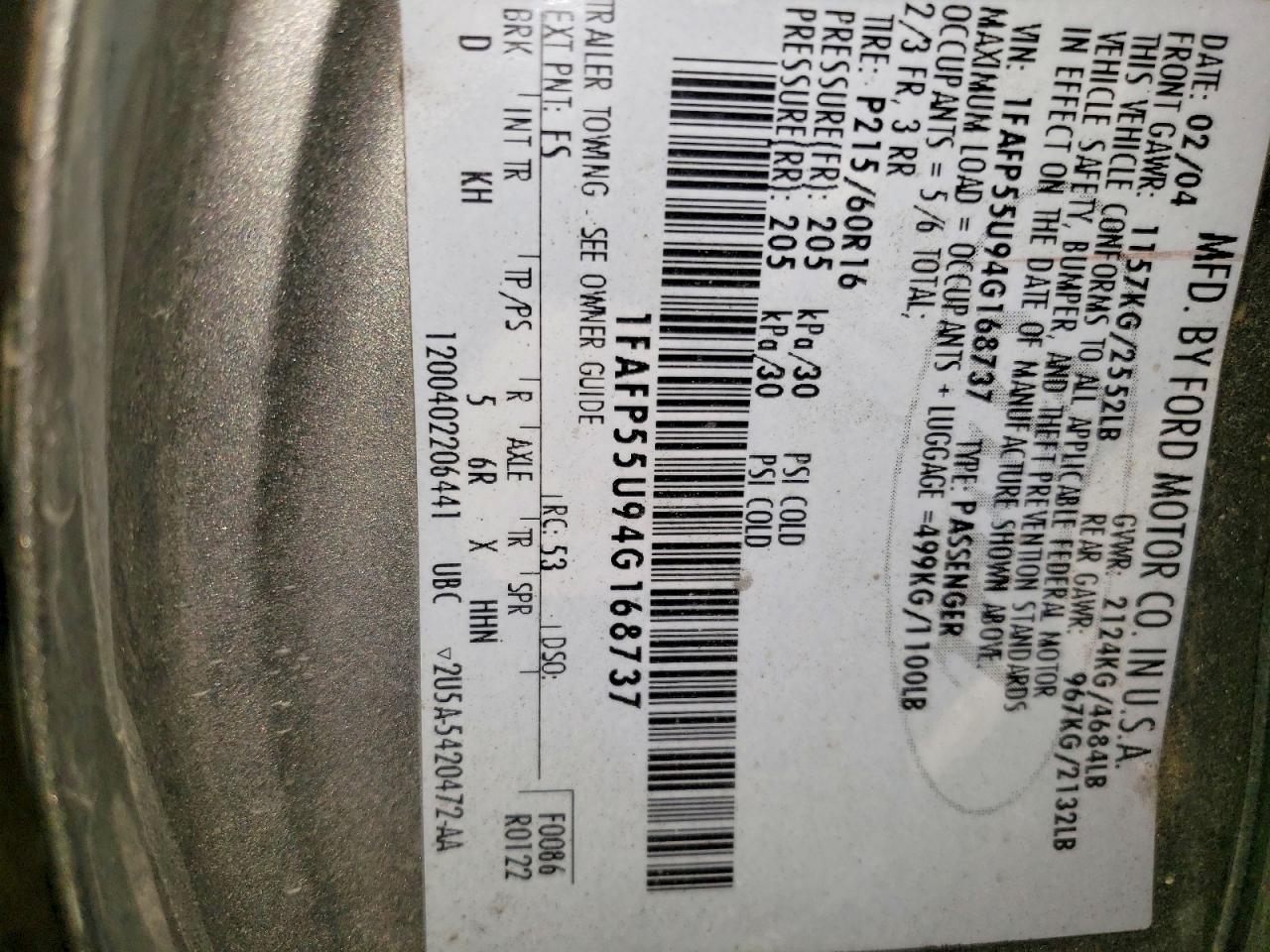 2004 FORD TAURUS SES photo 12
