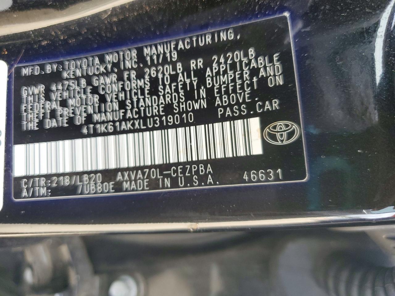 2020 TOYOTA CAMRY XSE photo 12