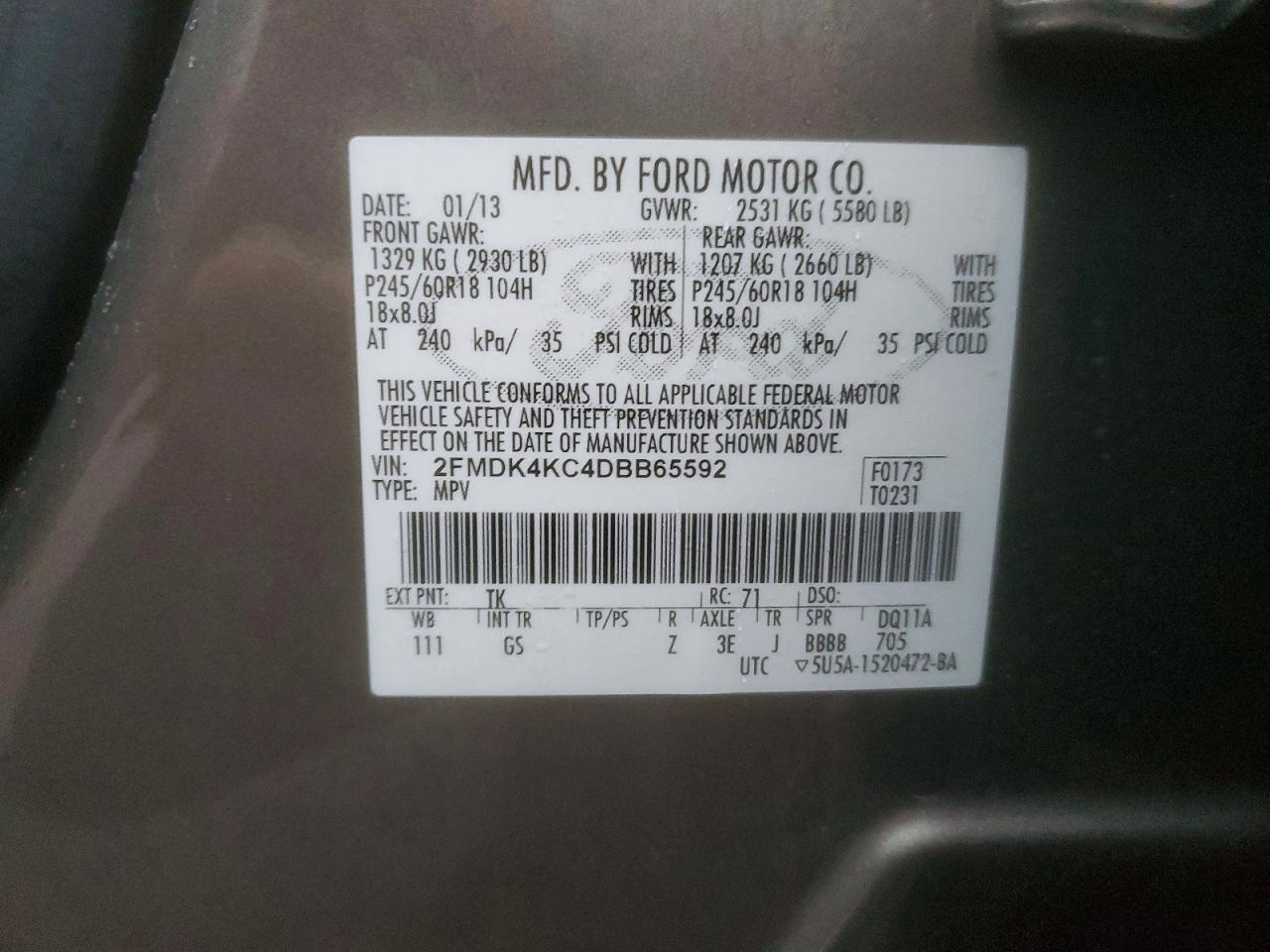 2013 FORD EDGE LIMITED photo 13