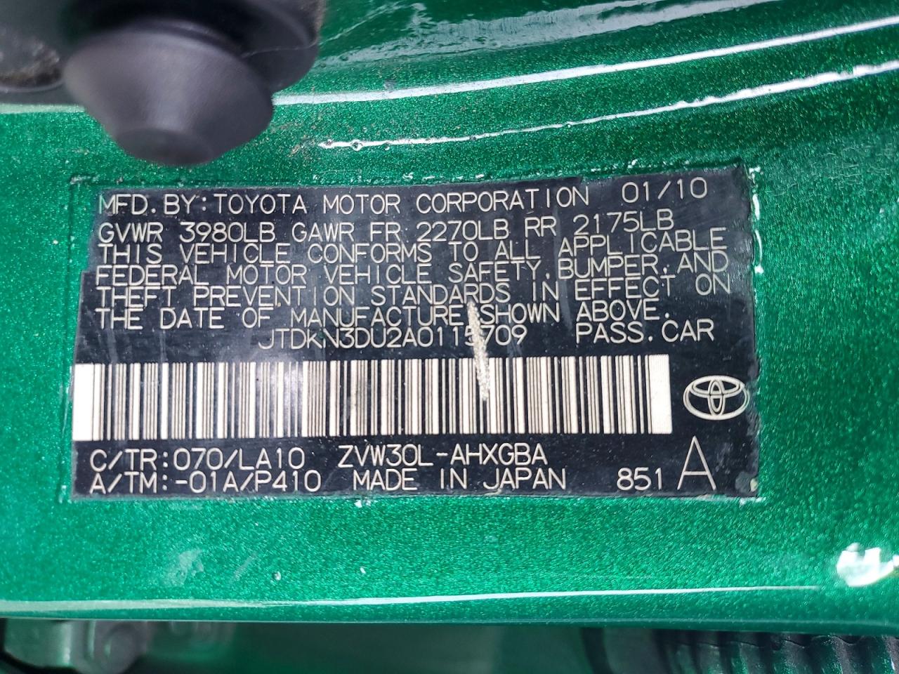 2010 TOYOTA PRIUS photo 12