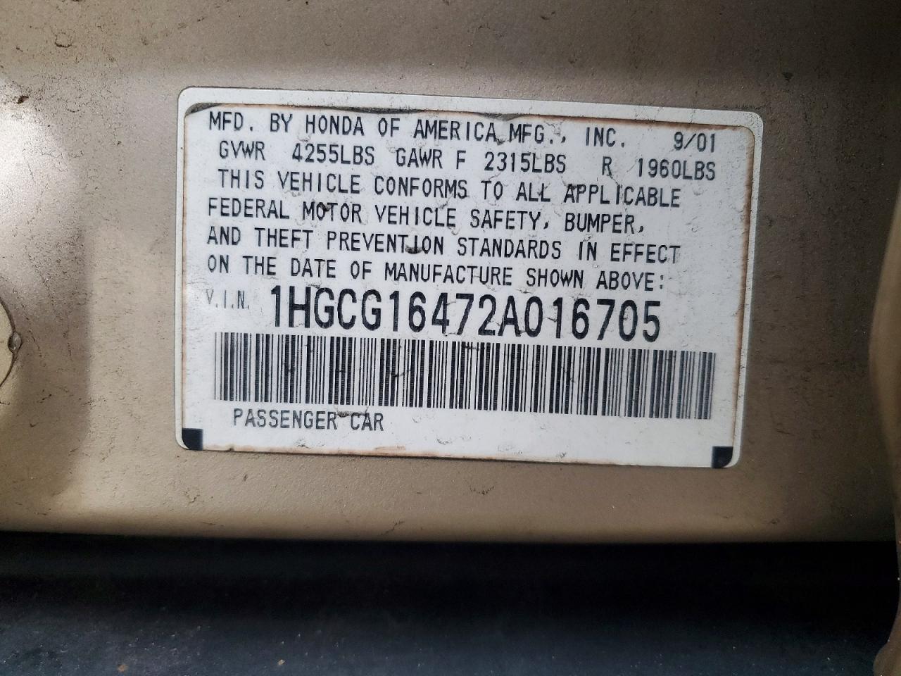 2002 HONDA ACCORD LX photo 12