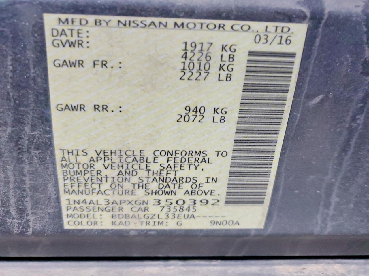 2016 NISSAN ALTIMA 2.5 photo 13