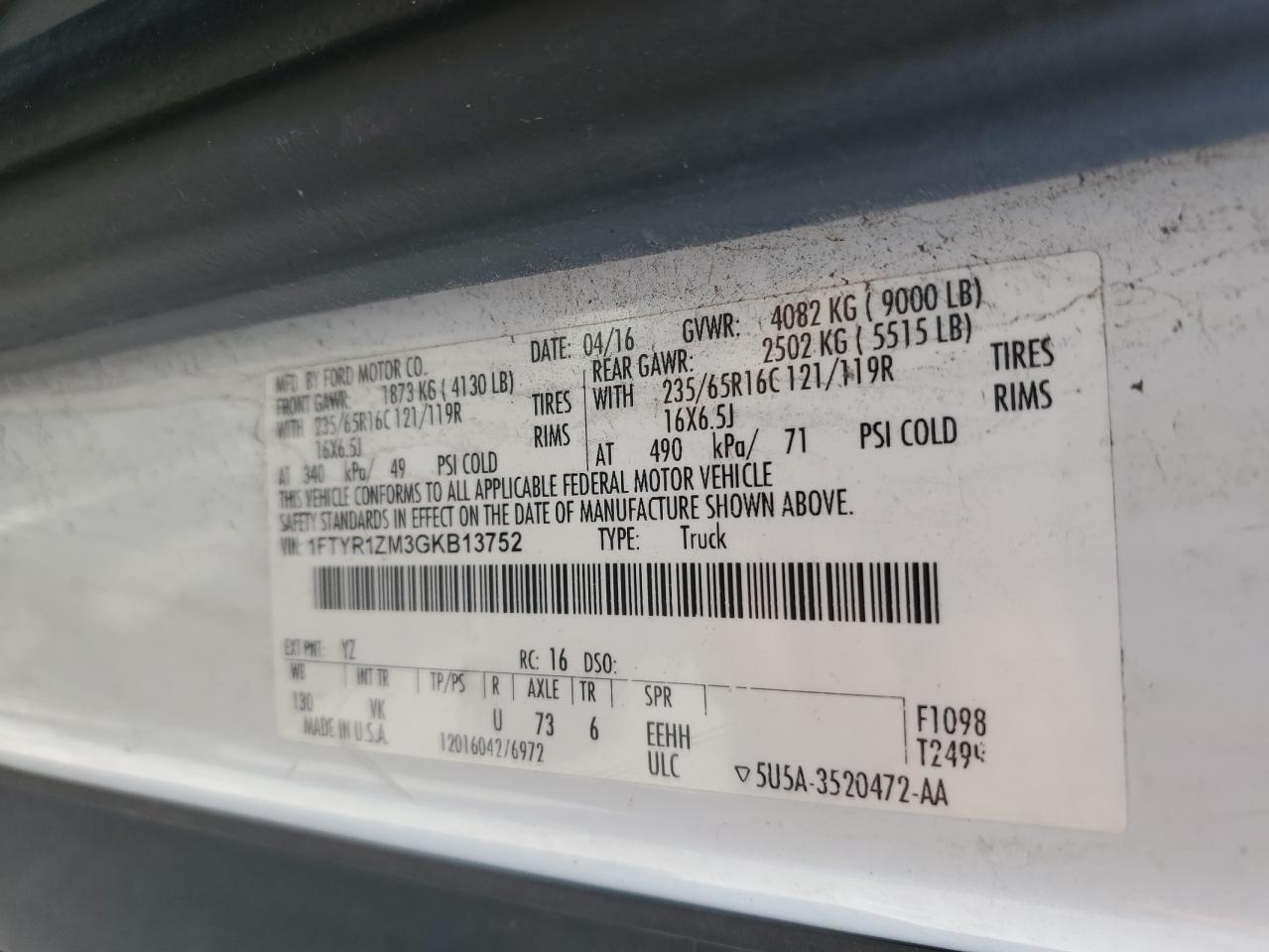 2016 FORD TRANSIT T-250 photo 14