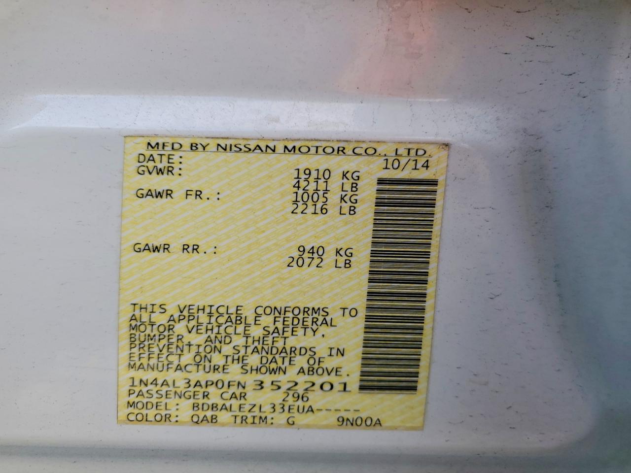 2015 NISSAN ALTIMA 2.5 photo 12