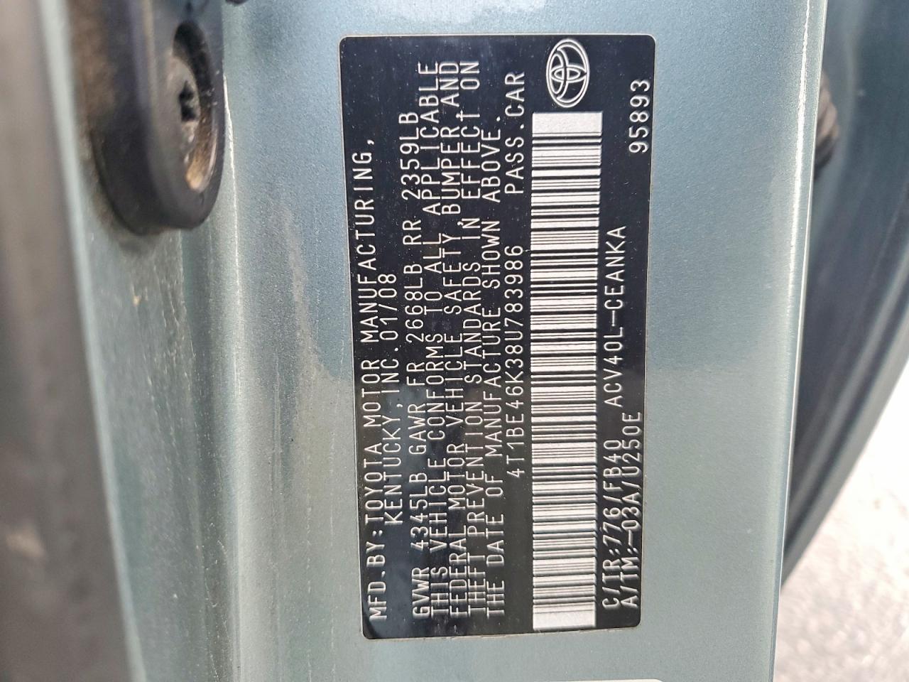 2008 TOYOTA CAMRY CE photo 12