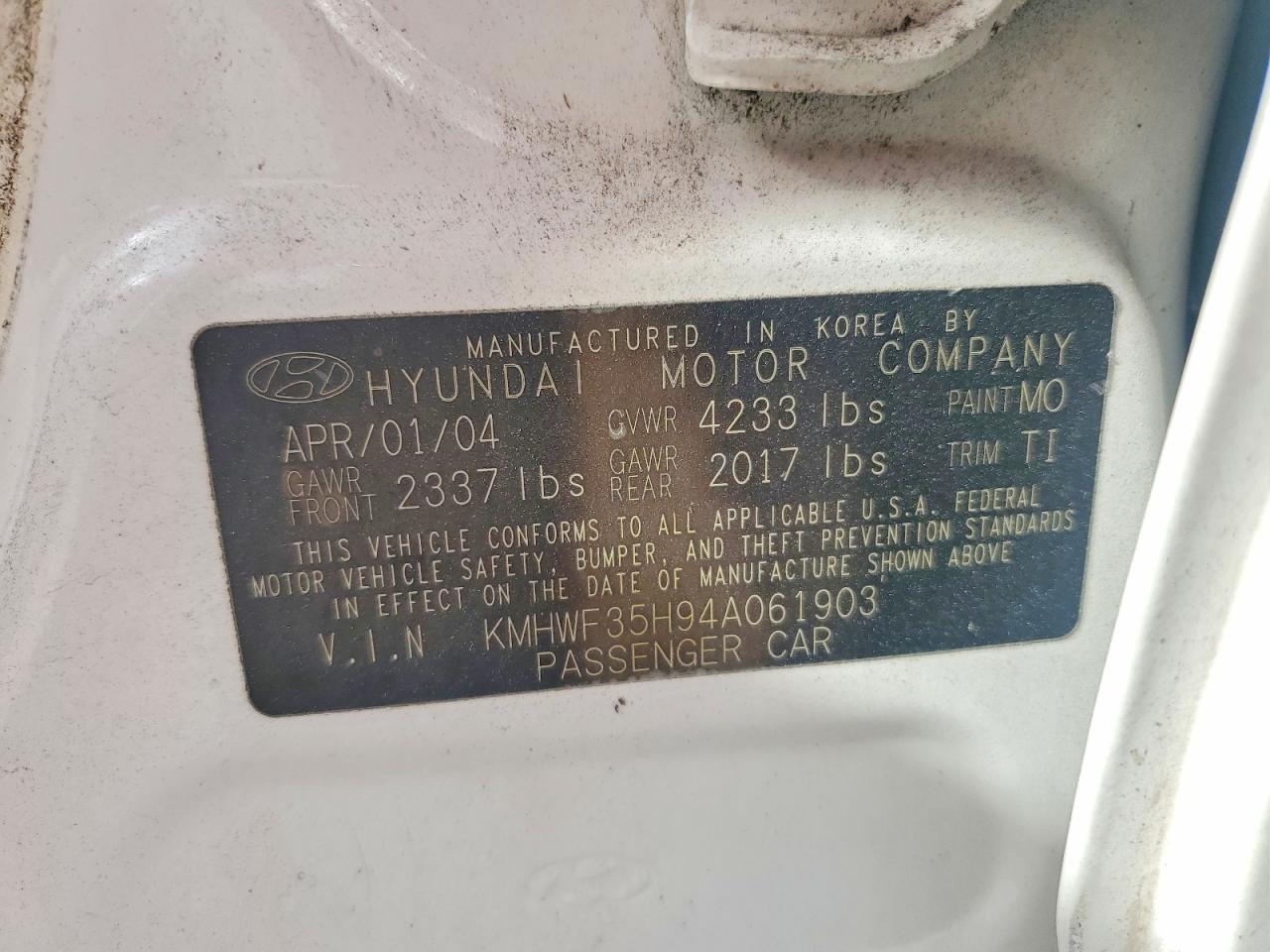 2004 HYUNDAI SONATA GLS photo 12