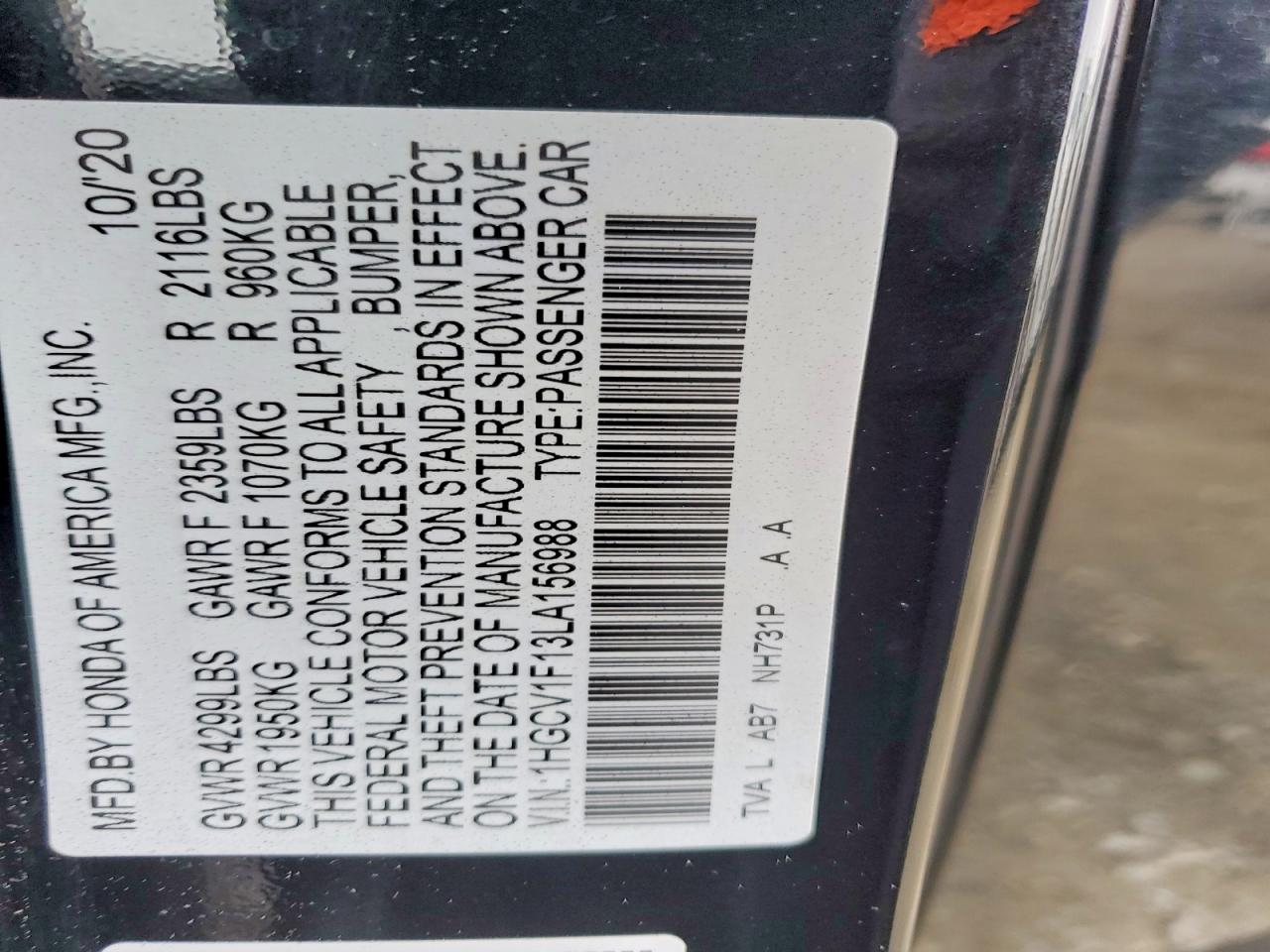 2020 HONDA ACCORD LX photo 13