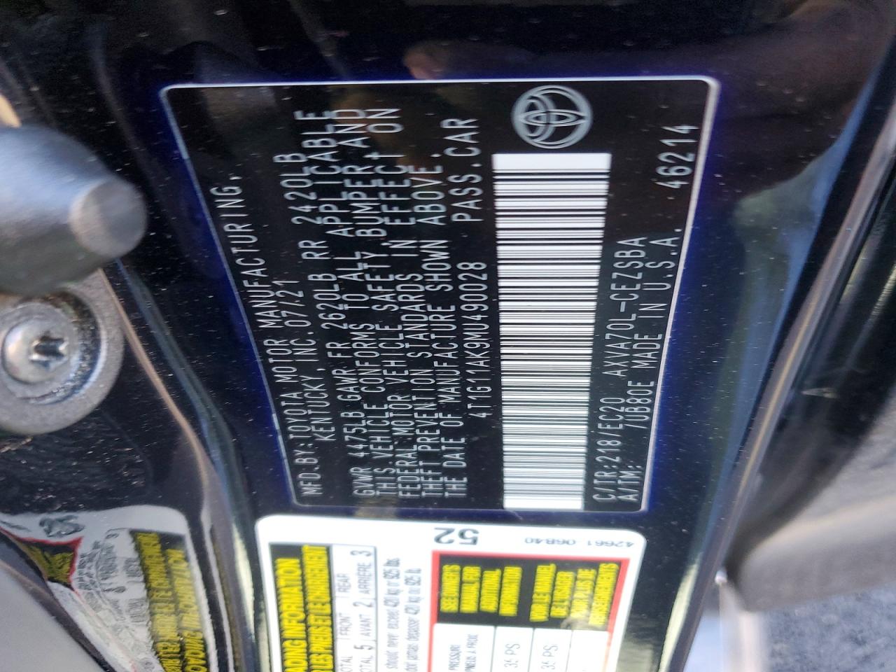 2021 TOYOTA CAMRY SE NIGHTSHADE photo 37