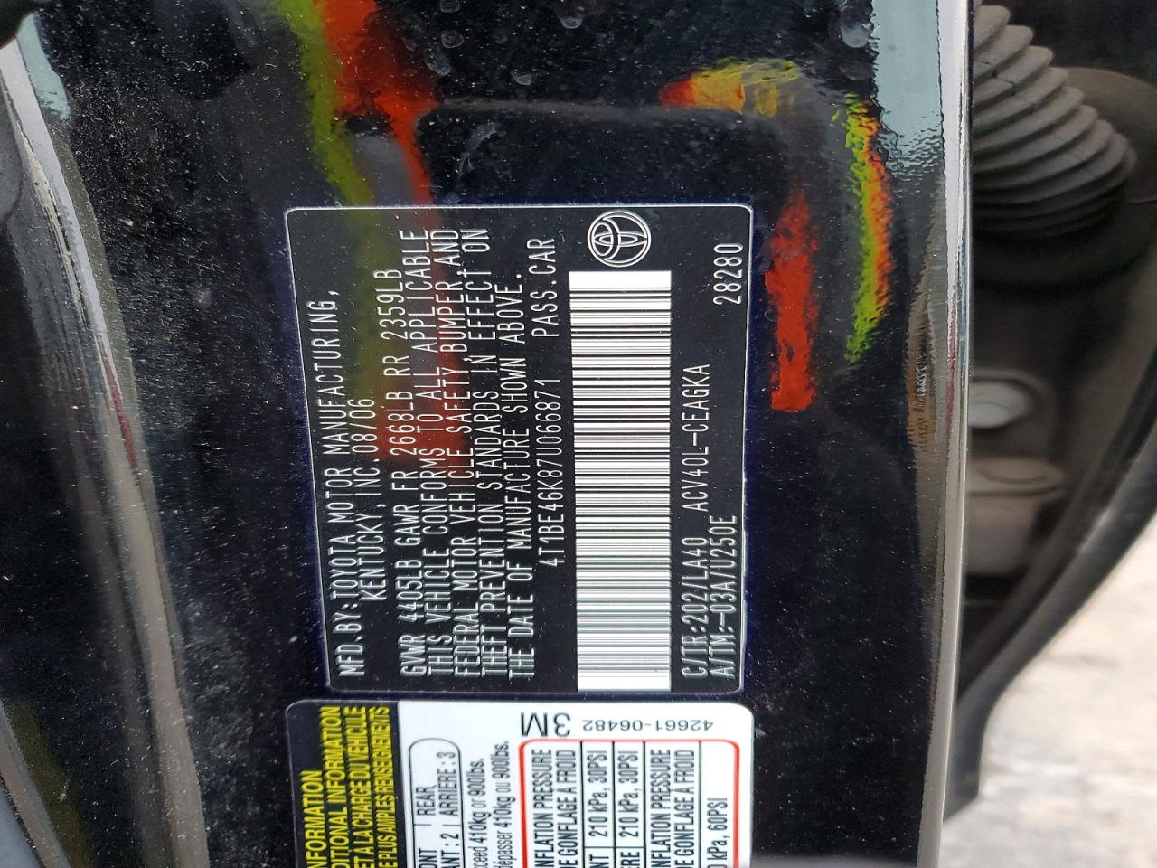 2007 TOYOTA CAMRY CE photo 12