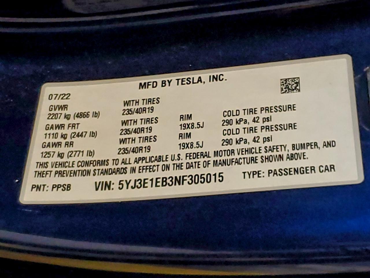 2022 TESLA MODEL 3 photo 13