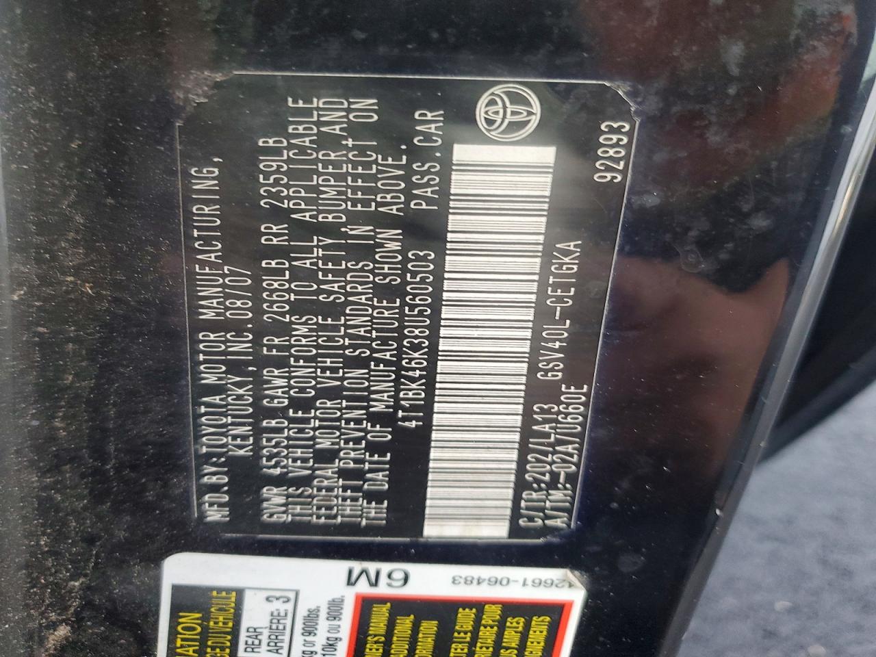 2008 TOYOTA CAMRY LE photo 34