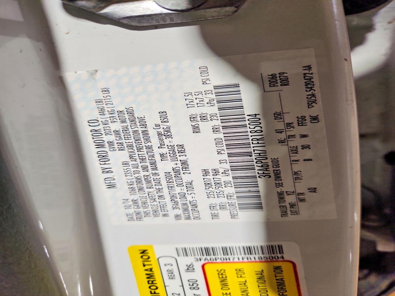 2015 FORD FUSION SE photo 37