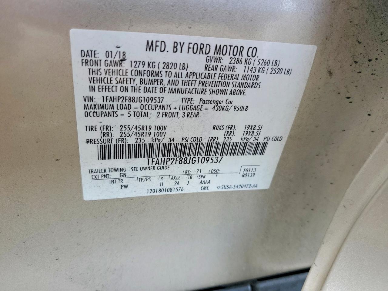 2018 FORD TAURUS LIMITED photo 12