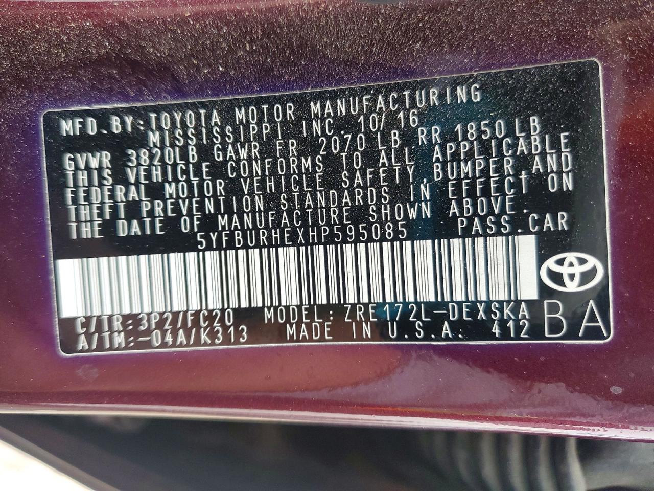 2017 TOYOTA COROLLA L photo 12