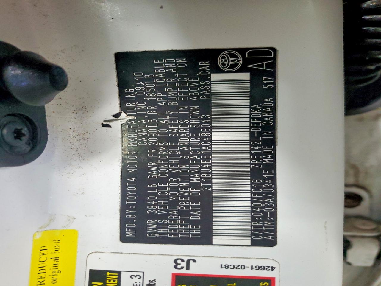 2010 TOYOTA COROLLA LE photo 12