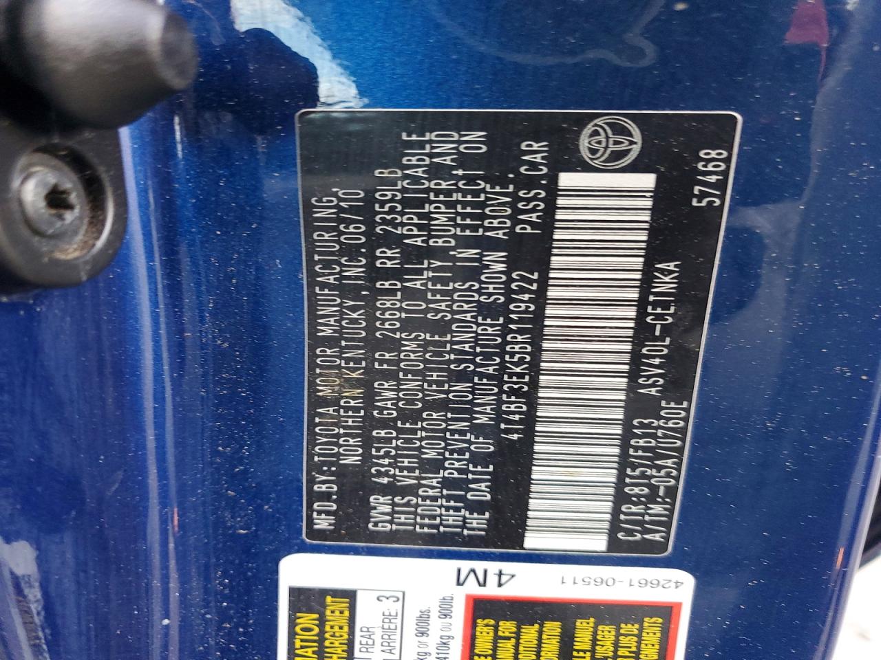 2011 TOYOTA CAMRY BASE photo 12