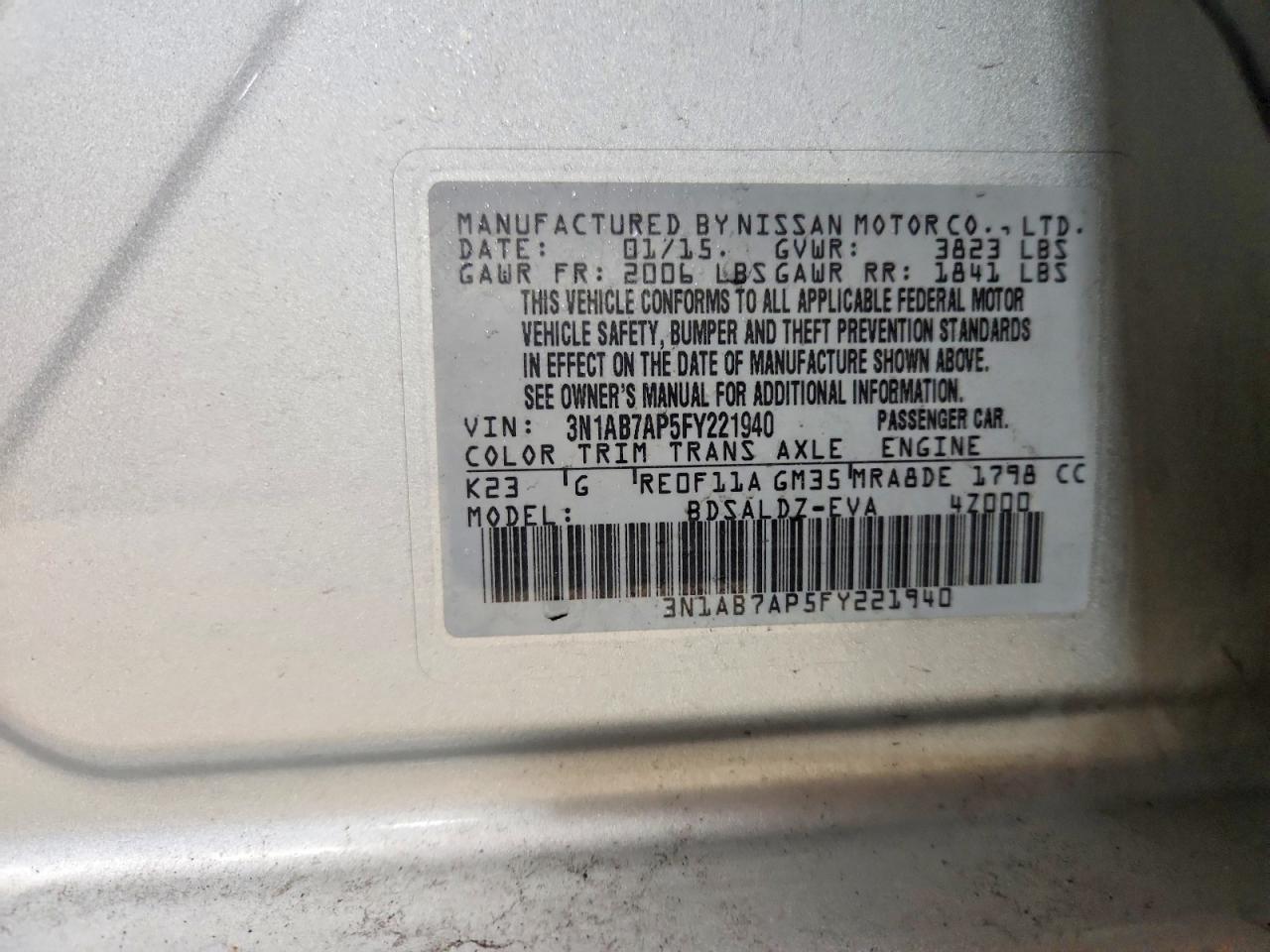 2015 NISSAN SENTRA S photo 12