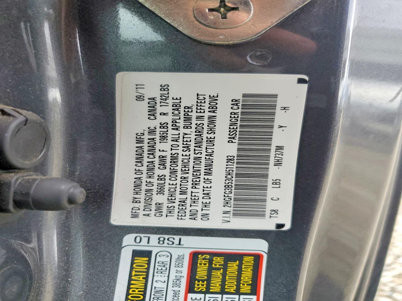 2012 HONDA CIVIC LX photo 12