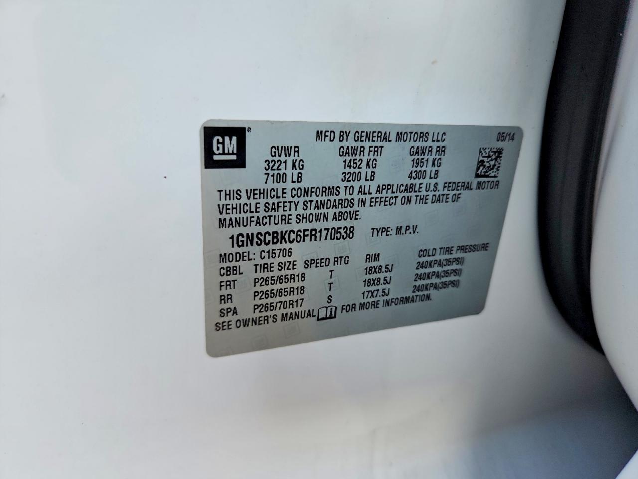 2015 CHEVROLET TAHOE C1500 LT photo 13