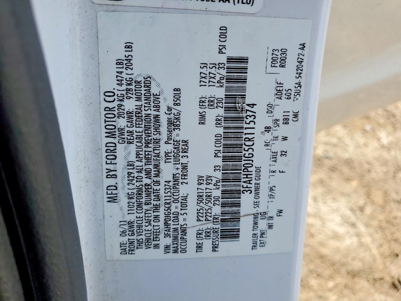 2012 FORD FUSION SEL photo 12