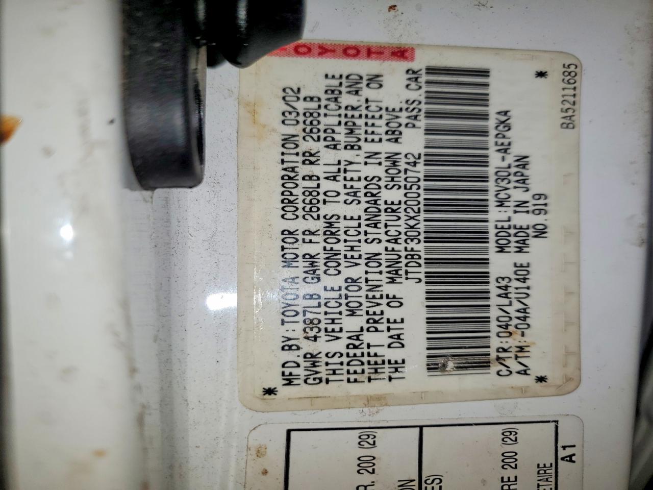 2002 TOYOTA CAMRY LE photo 13
