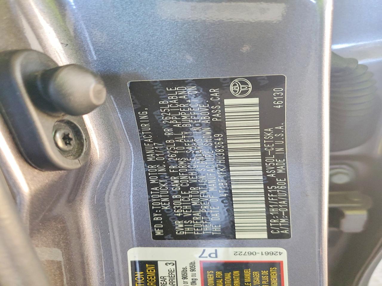 2017 TOYOTA CAMRY LE photo 12
