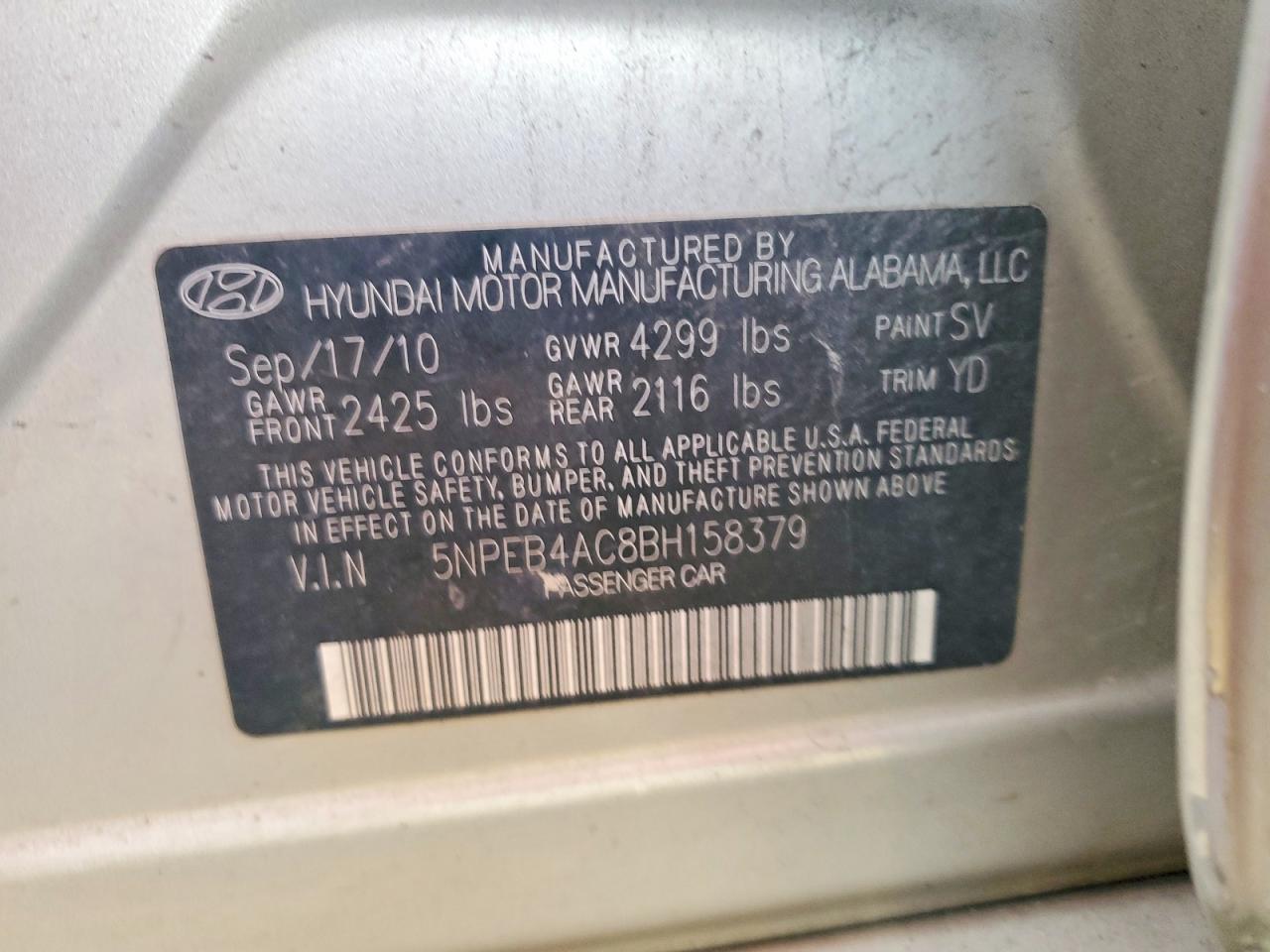 2011 HYUNDAI SONATA GLS photo 13