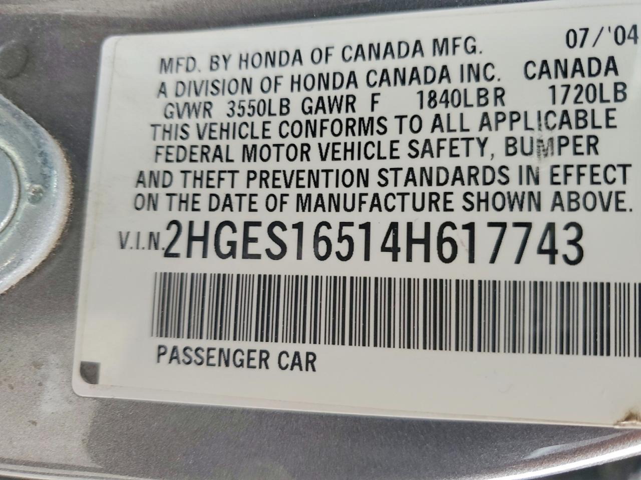 2004 HONDA CIVIC LX photo 12