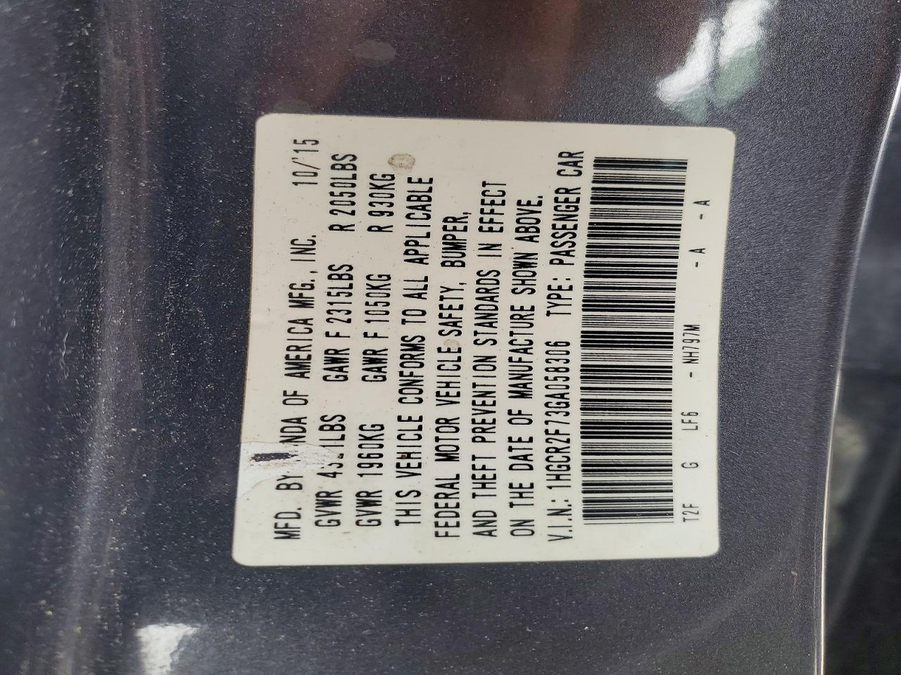 2016 HONDA ACCORD EX photo 12