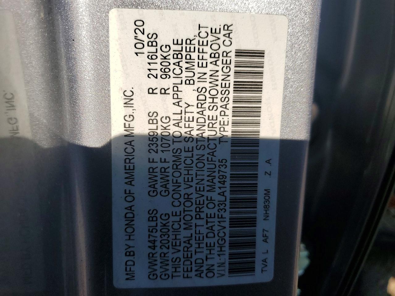 2020 HONDA ACCORD SPORT photo 12
