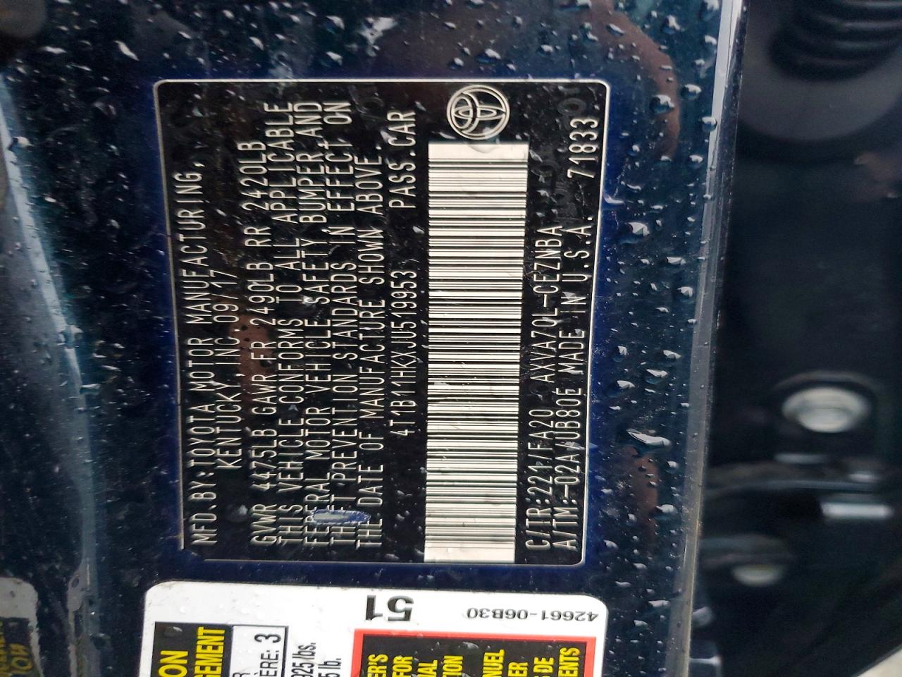 2018 TOYOTA CAMRY LE photo 12