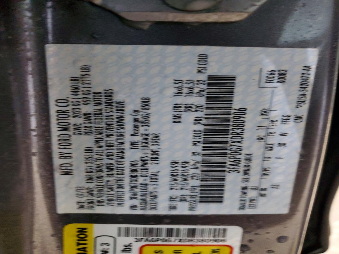 2013 FORD FUSION S photo 12