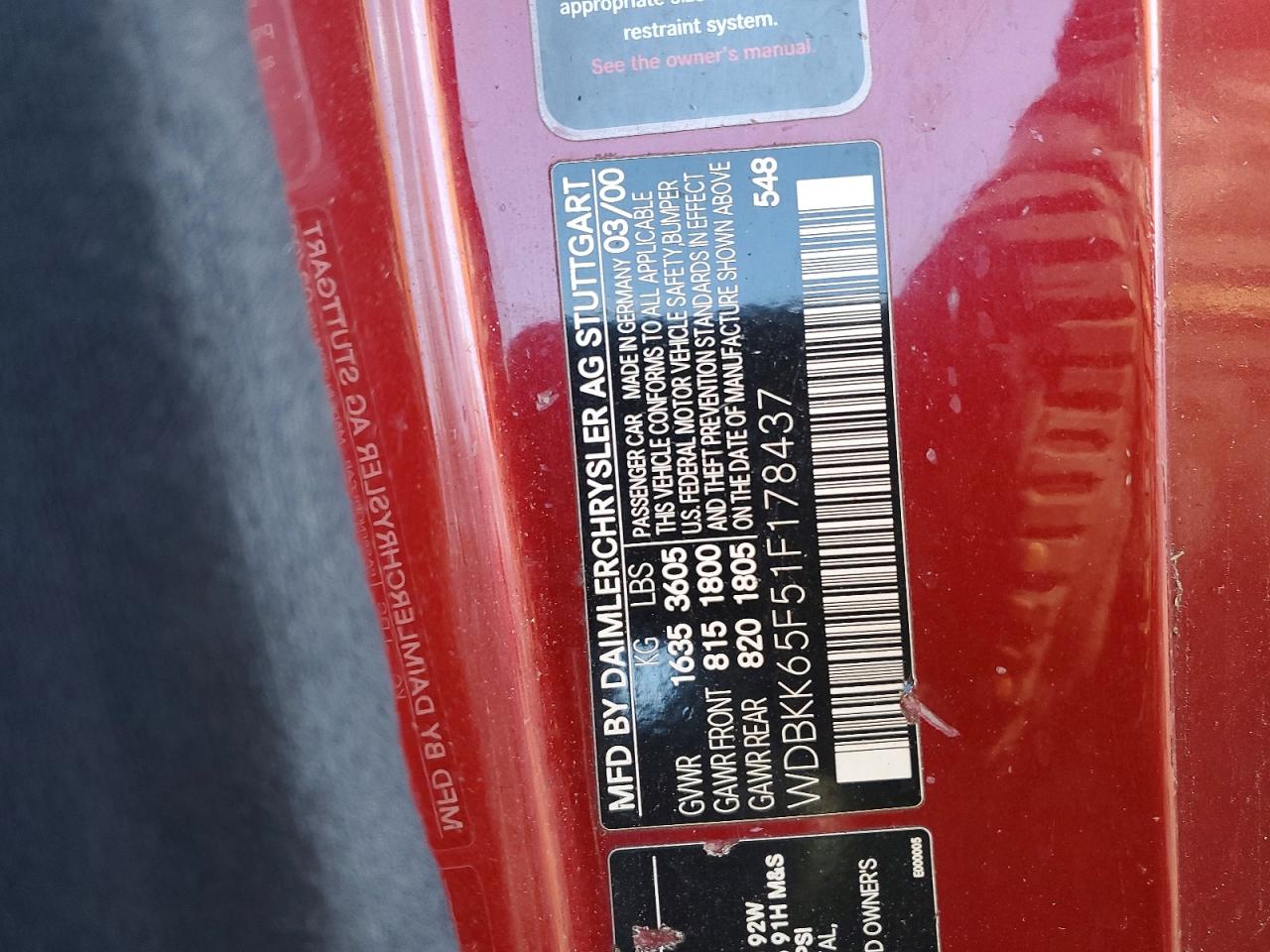 2001 MERCEDES-BENZ SLK 320 photo 12