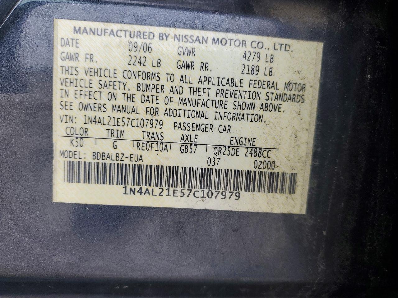 2007 NISSAN ALTIMA 2.5 photo 12