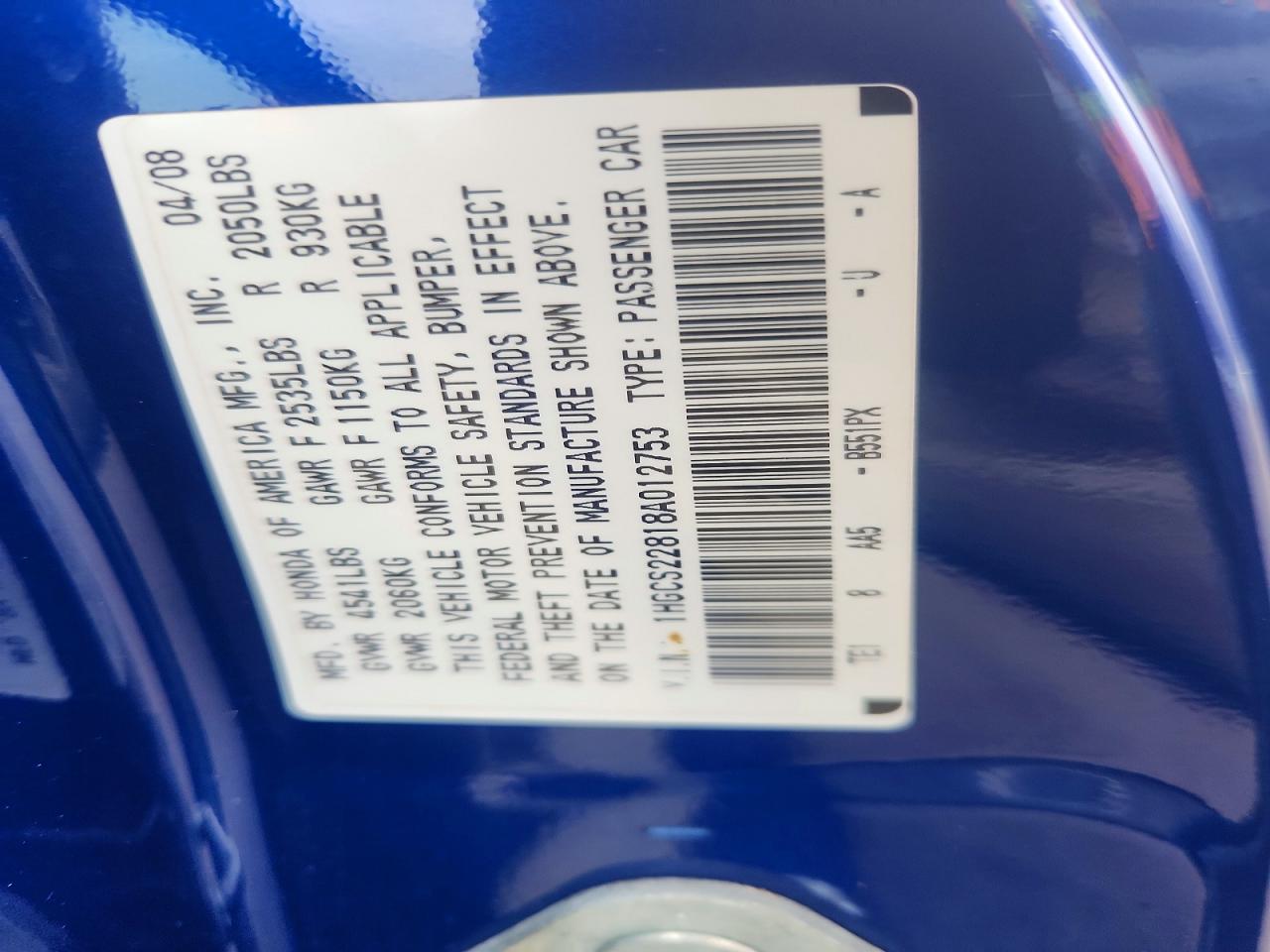 2008 HONDA ACCORD photo 12